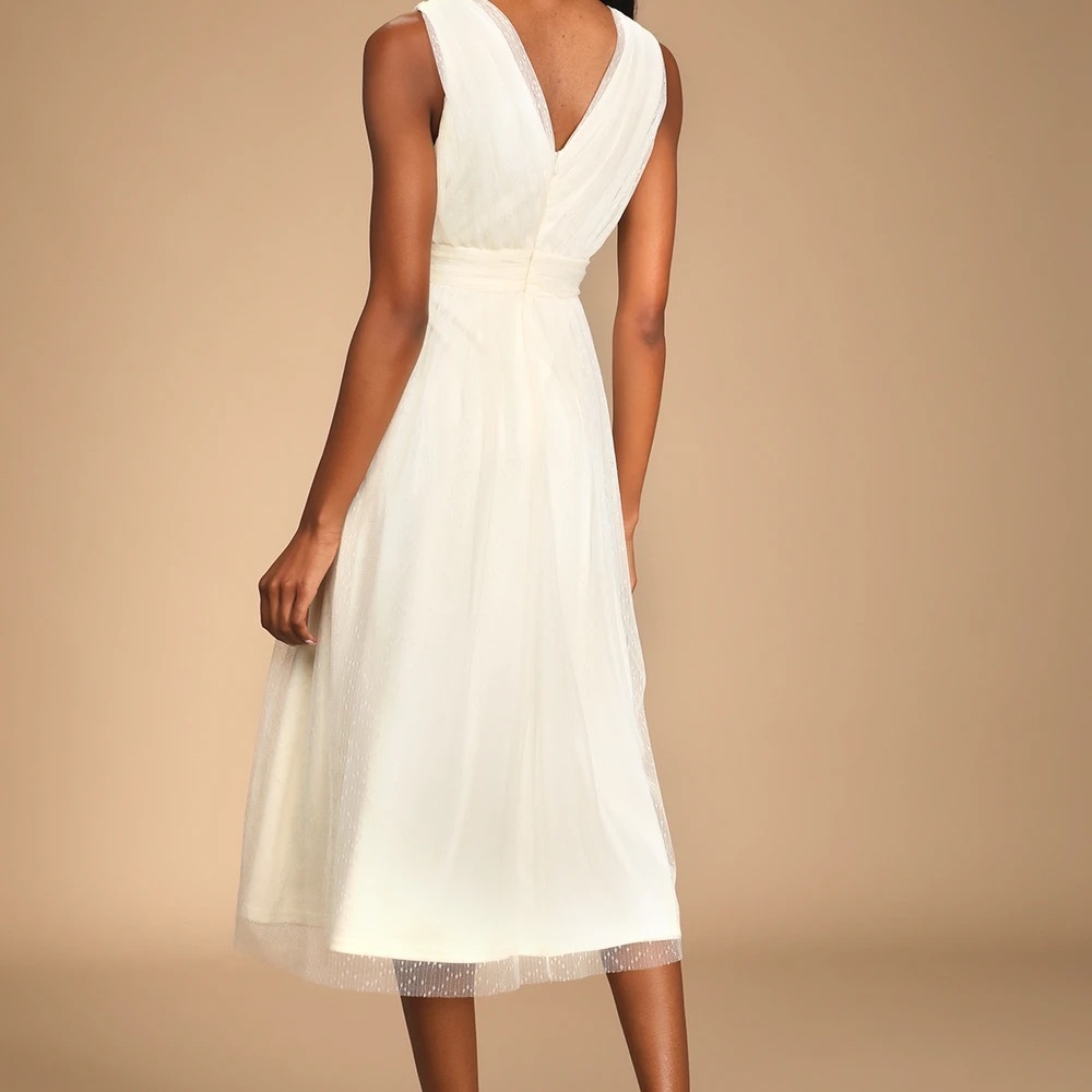 NWT! Lulus Mesmerized By You Cream Dotted Tulle Midi Dress - Picture 3 of 13